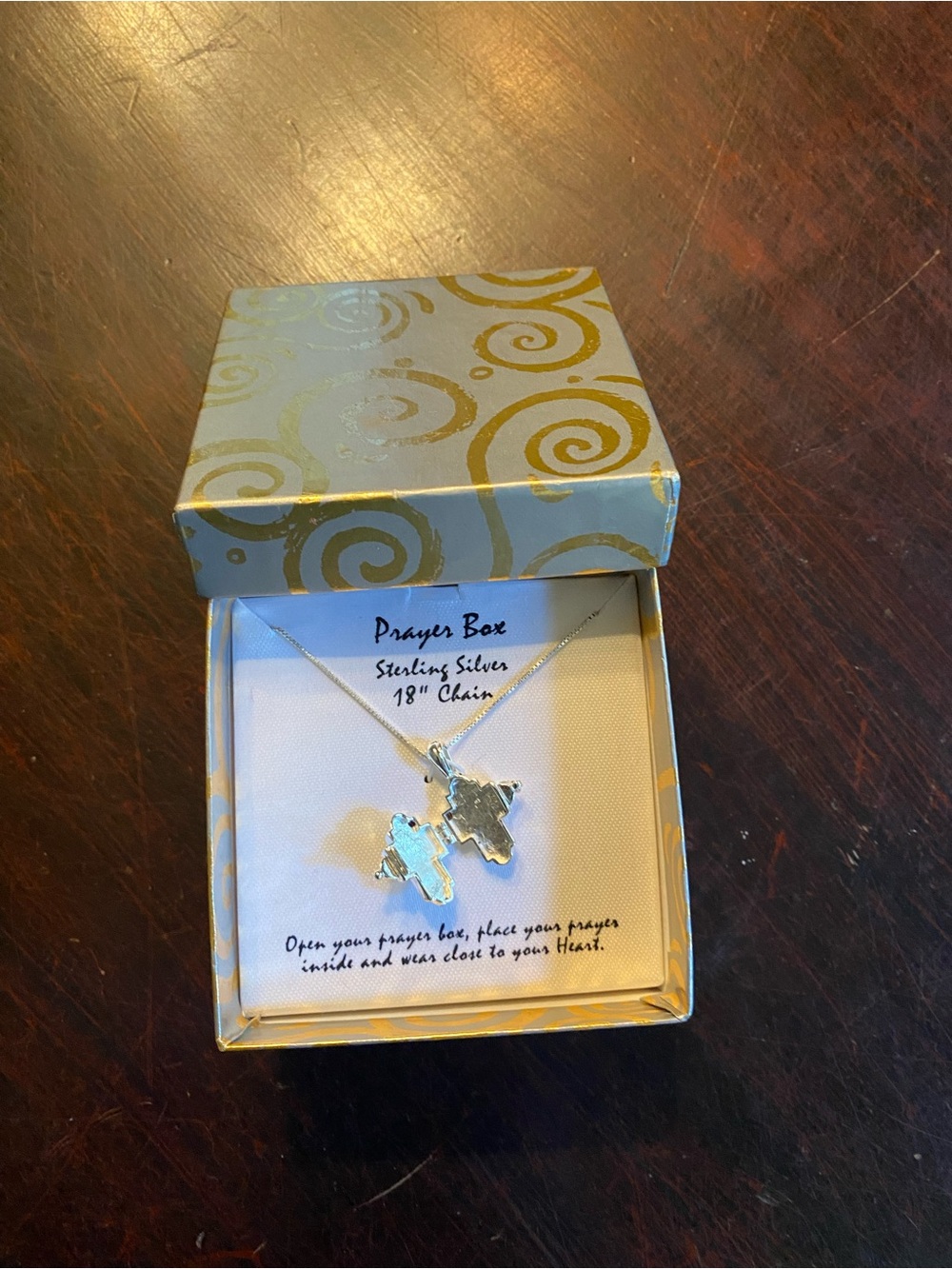 925 Sterling Silver Prayer Box Cross Pendant Necklace 18in Box Chain, IBB